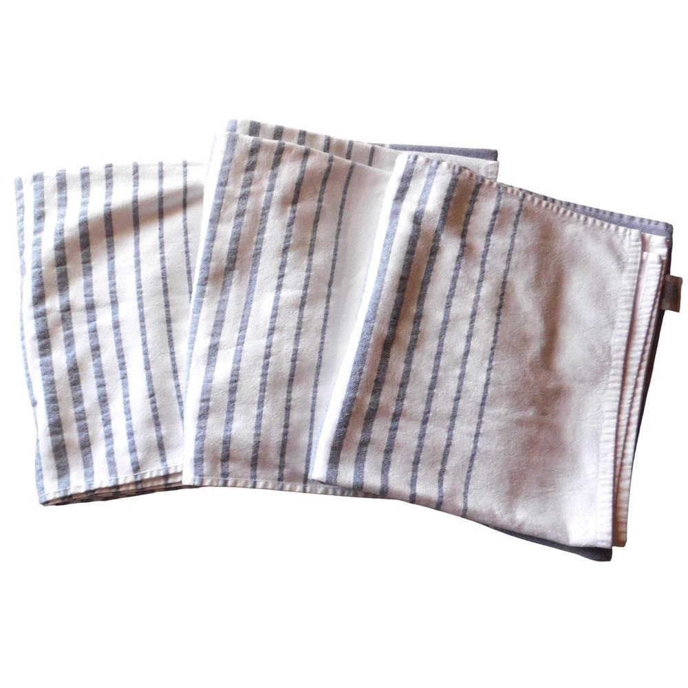Lot of 3 Bath Towels 100% Cotton Striped Blue White Made in‎ Turkey